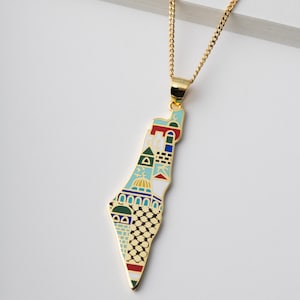 Palestine Map Necklace with Enamel Art (18K Gold / 925 sterling silver)