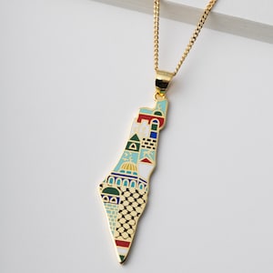 Palästina Halskette mit Emaille Kunst (18K Gold / 925 Sterling Silber)