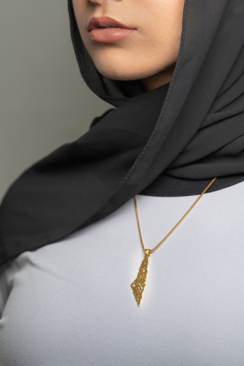 Palestine Map Necklace with Arabic Calligraphy 18K GOLD / SILVER image 4