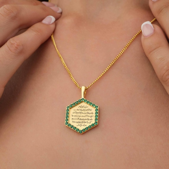 Colgante Allah Acero Inoxidable VASSAGO Collar Islámico Ayatul Kursi Con Barra Árabe 3D Para Mujeres Y Hombres Regalo Espiritual Islam