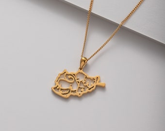 Afghanistan Map Necklace with Arabic Calligraphy (18K GOLD / SILVER)