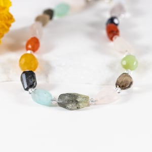 Chunky Multicolor Faceted Multi Gemstone Necklace
