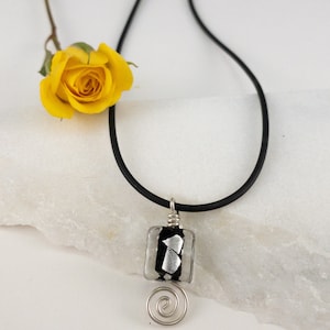 Black and Silver Murano Glass, Genuine Venetian Glass Necklace, Murano Glass Necklace, Handmade, Sterling Silver, Modern, Gifts for Women