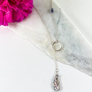Freshwater Pearl Lariat Necklace with Swarovski Crystal Accents