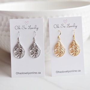 LANA, Gold leaf drop earrings, nature inspired earrings, pretty gift for her, minimalist