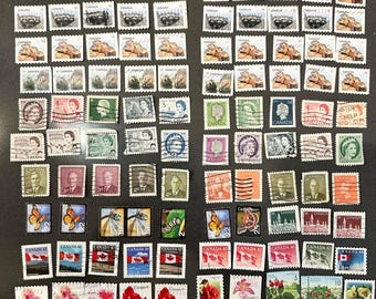 100 Canadian Postage Stamps, used, stamp collector, crafts