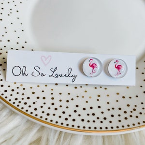 10mm pink flamingo, stud earrings, hypoallergenic stainless steel