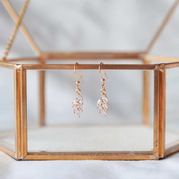 Baby crystal leaf design dangle earrings, pretty and makes a great gift, bride