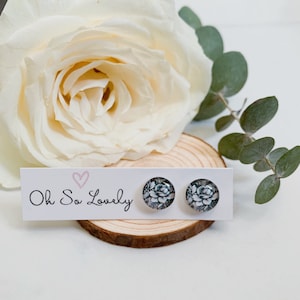 10mm black rose stud earrings, hypoallergenic stainless steel
