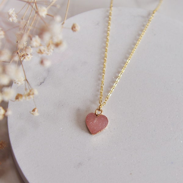 Pretty little pink Heart Druzy Necklace, stunning, sparkle, great gifts