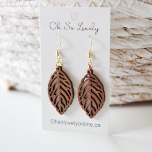 Stella Holz Blatt Tropfen Ohrringe, leichte, Holz Ohrringe, hübsches Geschenk für sie, Naturschmuck
