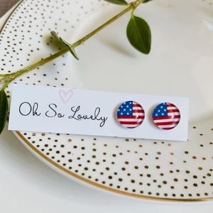 10mm USA, hypoallergenic stainless steel earrings, United States, flag, earrings, gift