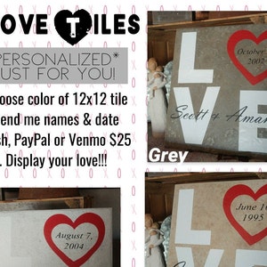 12 x 12 Ceramic Tile - Personalized for anniversary, Valentine&#39;s Day or any special occasion!