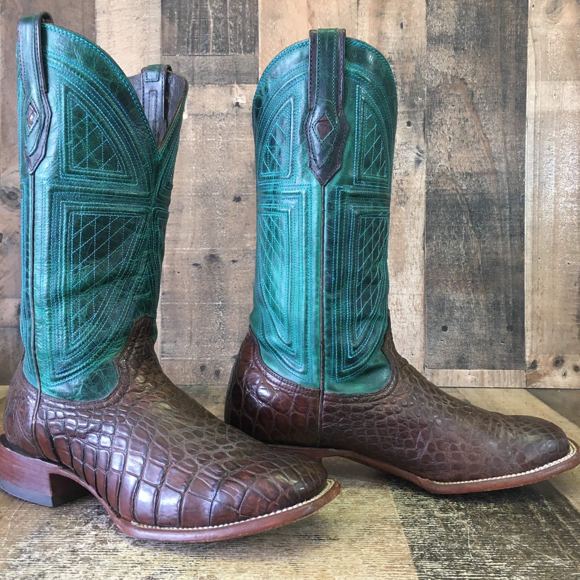 Stetson Square Toe Alligator Cowboy Boots Mens 10.5 D