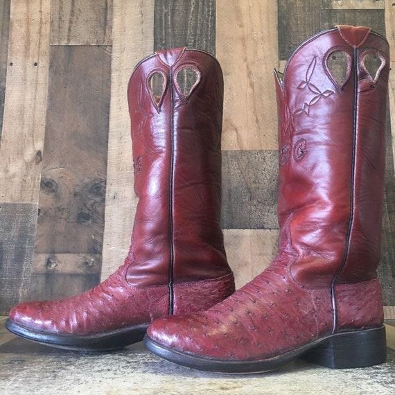 Custom Vintage Full Quill Ostrich Cowboy Boots Me… - image 1