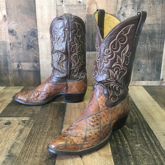 Justin Vtg 9596 Patchwork Ostrich Cowboy Boots Men