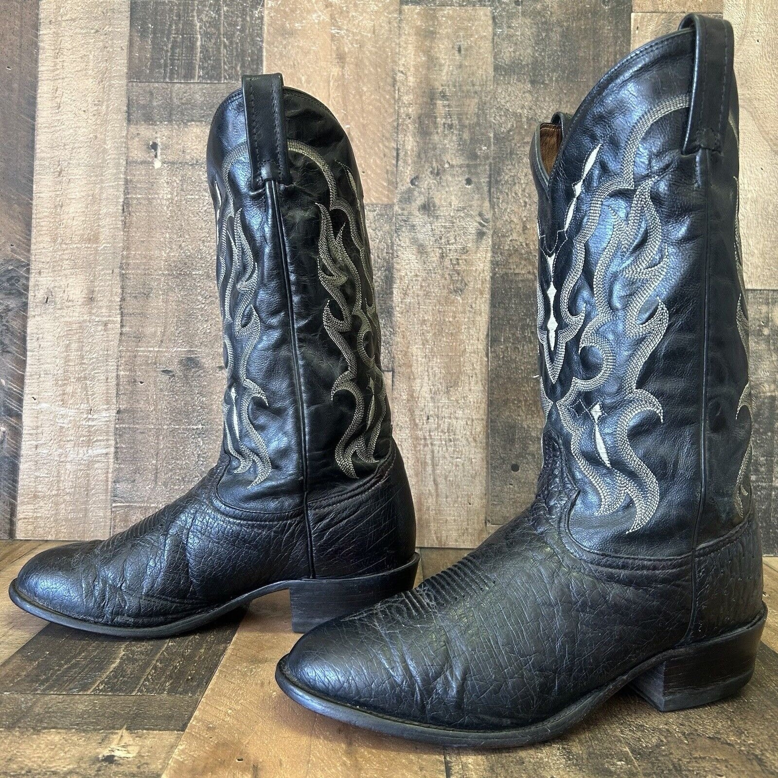 Tony Lama Vintage Round Toe Cowboy Boots Mens 11 D Etsy