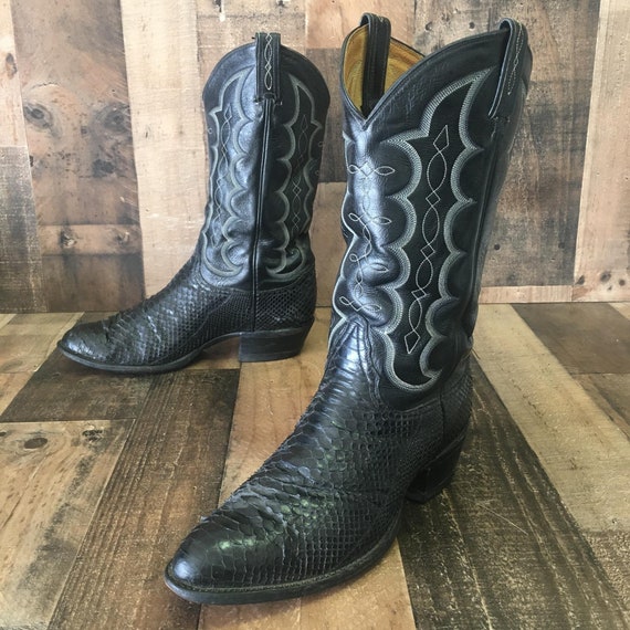 Tony Lama Vtg Gold Label Python Cowboy Boots Mens