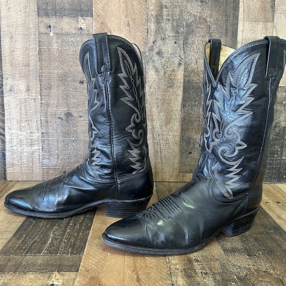 Dan Post Vintage Classic Black Cowboy Boots Mens … - image 5
