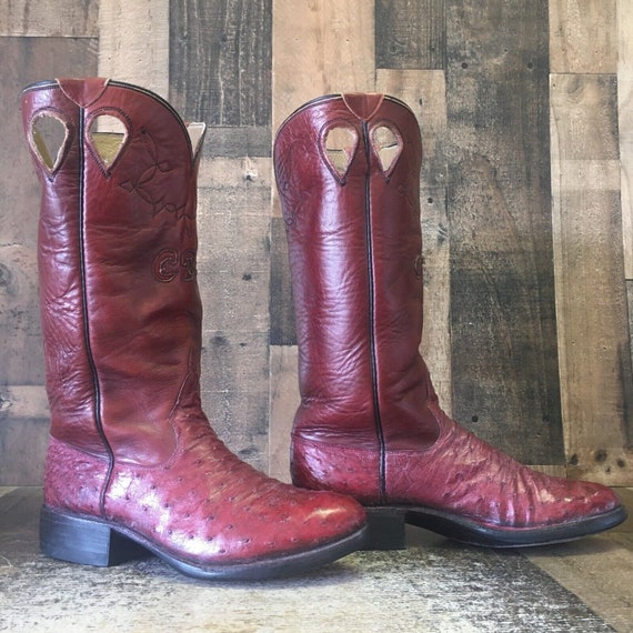 Custom Vintage Full Quill Ostrich Cowboy Boots Me… - image 5
