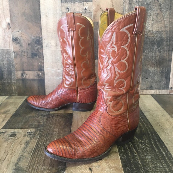 Tony Lama Vtg Gold Label Teju Cowboy Boots Mens 10