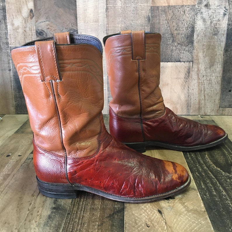 Justin Smooth Ostrich Roper Cowboy Boots Mens 10d Etsy