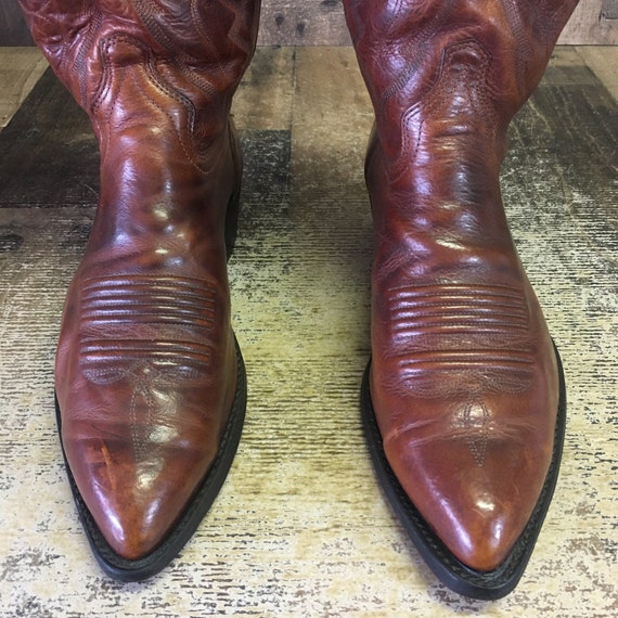 J Chisholm Vtg Classic Brown Cowboy Boots Mens 9 D - image 6