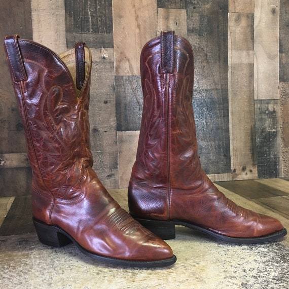 J Chisholm Vtg Classic Brown Cowboy Boots Mens 9 D - image 9
