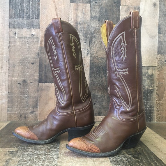Tony Lama Vtg Gold Label Wingtip Cowboy Boots Womens 7 C Etsy Israel