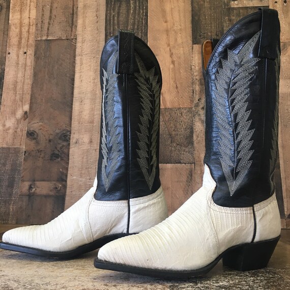J Chisholm Vtg Teju Lizard Cowboy Boots Womens 6 M