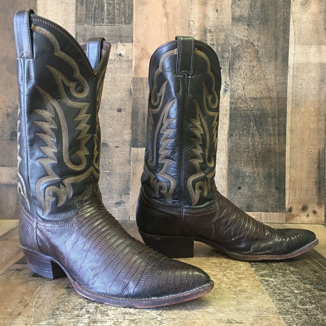 BOTTE WESTERN LOS ALTOS MARRON VÉRITABLE LÉZARD TEJU BOUT