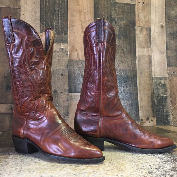 J Chisholm Vtg Classic Brown Cowboy Boots Mens 9 D - image 5