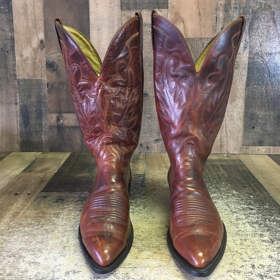 J Chisholm Vtg Classic Brown Cowboy Boots Mens 9 D - image 7