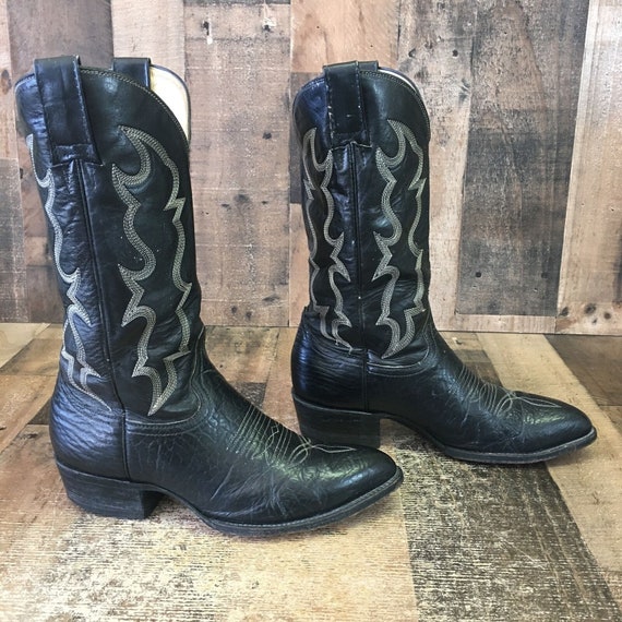 Cowtown Vintage Classic Black Cowboy Boots Mens 9… - image 10