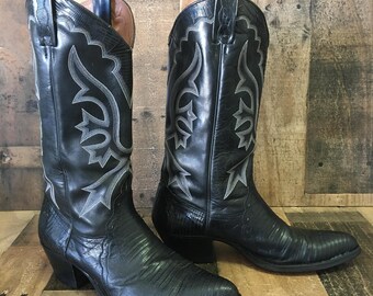 Dan Post Vtg Black Cherry Teju Lizard Cowboy Boots Mens 9 D | Etsy