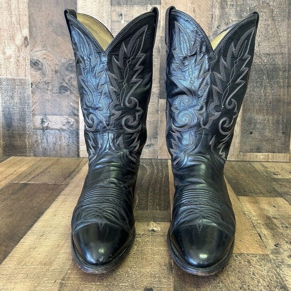 Dan Post Vintage Classic Black Cowboy Boots Mens … - image 7