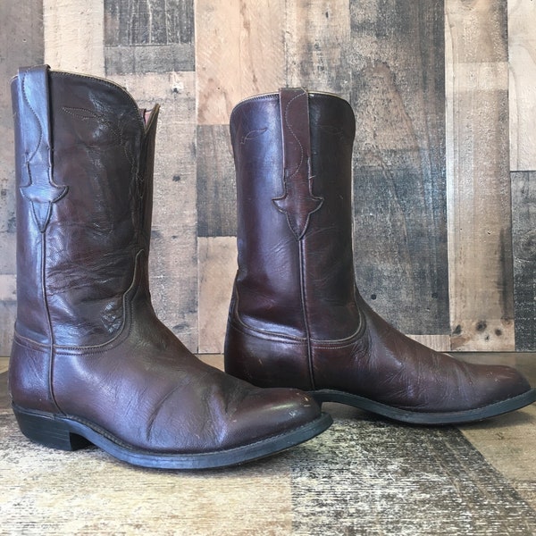 Lucchese P0468 Vtg Classic Brown Roper Cowboy Boots Mens 7.5 E