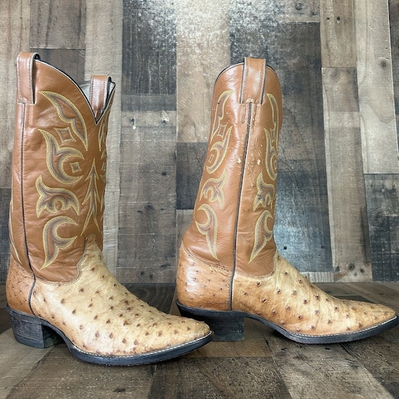 Justin Vintage Full Quill Ostrich Cowboy Boots Me… - image 5