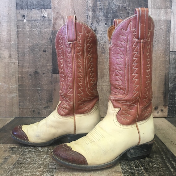 Tony Lama Vtg Gold Label Wing Tip Cowboy Boots Womens 5.5 B Etsy