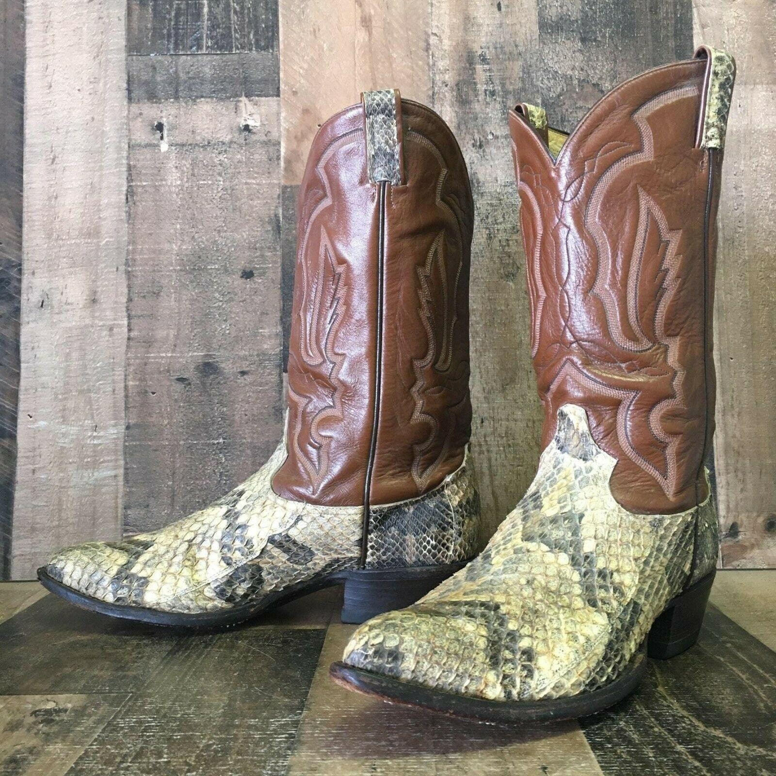 Tony Lama Vtg Rattlesnake Cowboy Boots Mens 12 D Etsy