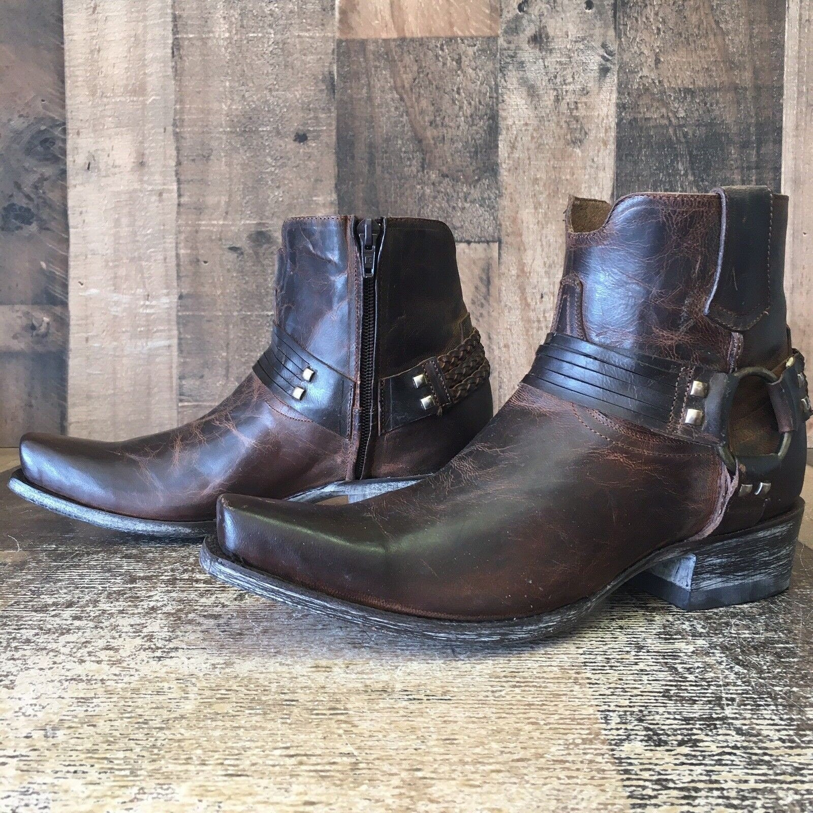 Men's liberty black distressed leather store harness boots