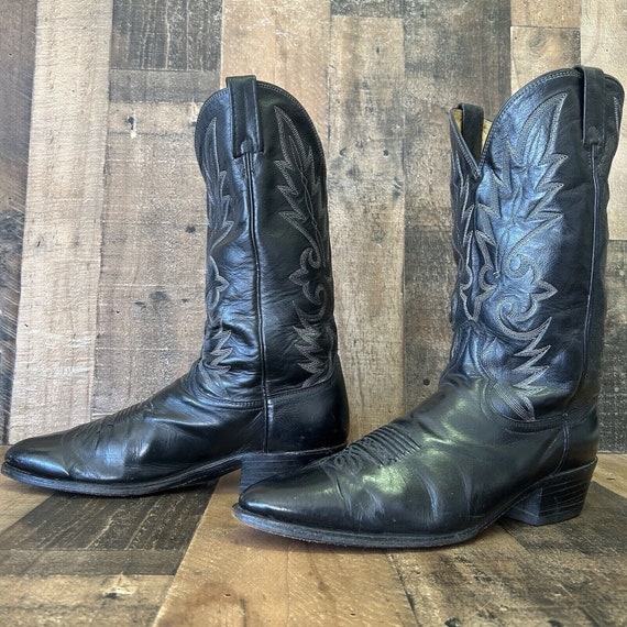 Dan Post Vintage Classic Black Cowboy Boots Mens … - image 10