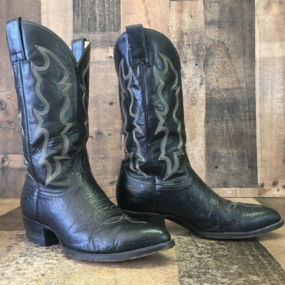Cowtown Vintage Classic Black Cowboy Boots Mens 9… - image 5