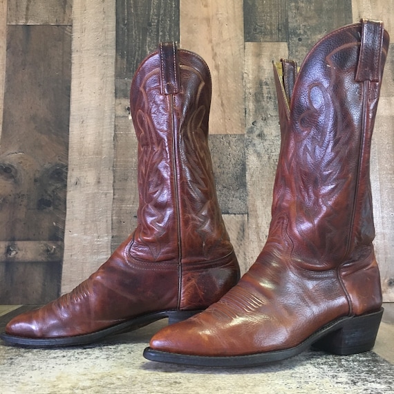 J Chisholm Vtg Classic Brown Cowboy Boots Mens 9 D - image 1