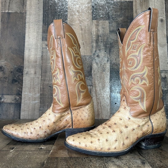 Justin Vintage Full Quill Ostrich Cowboy Boots Me… - image 1