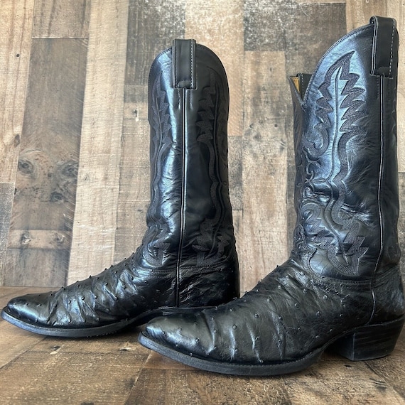 Justin Vintage Black Full Quill Ostrich Cowboy Bo… - image 1