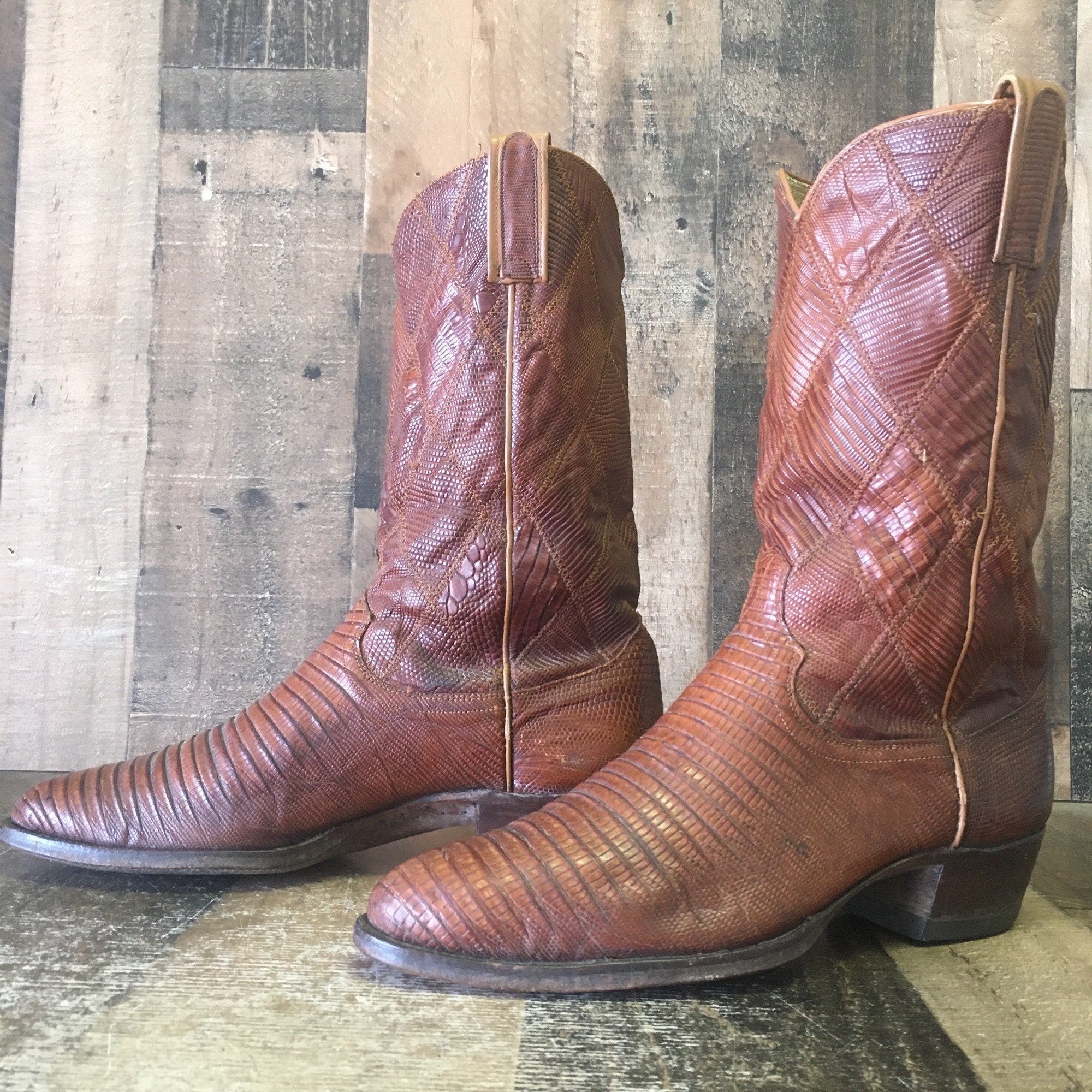Tri Star Men's 12 Rustic Ostrich Print Cowboy Boot - Cognac