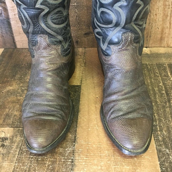 Justin Vintage Lizard Cowboy Boots Mens 8 E - image 7