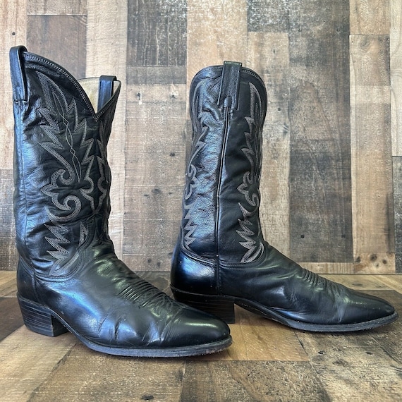 Dan Post Vintage Classic Black Cowboy Boots Mens … - image 1