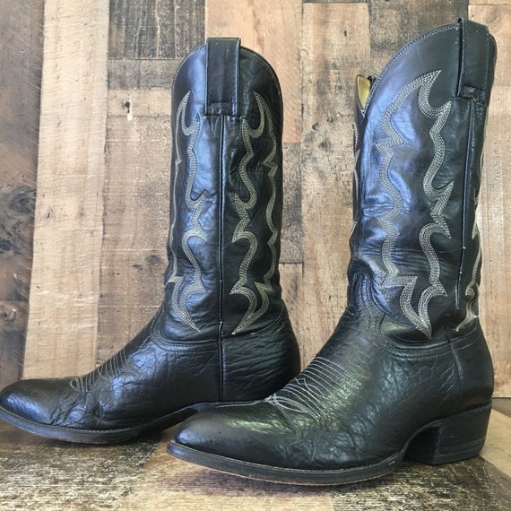 Cowtown Vintage Classic Black Cowboy Boots Mens 9… - image 1